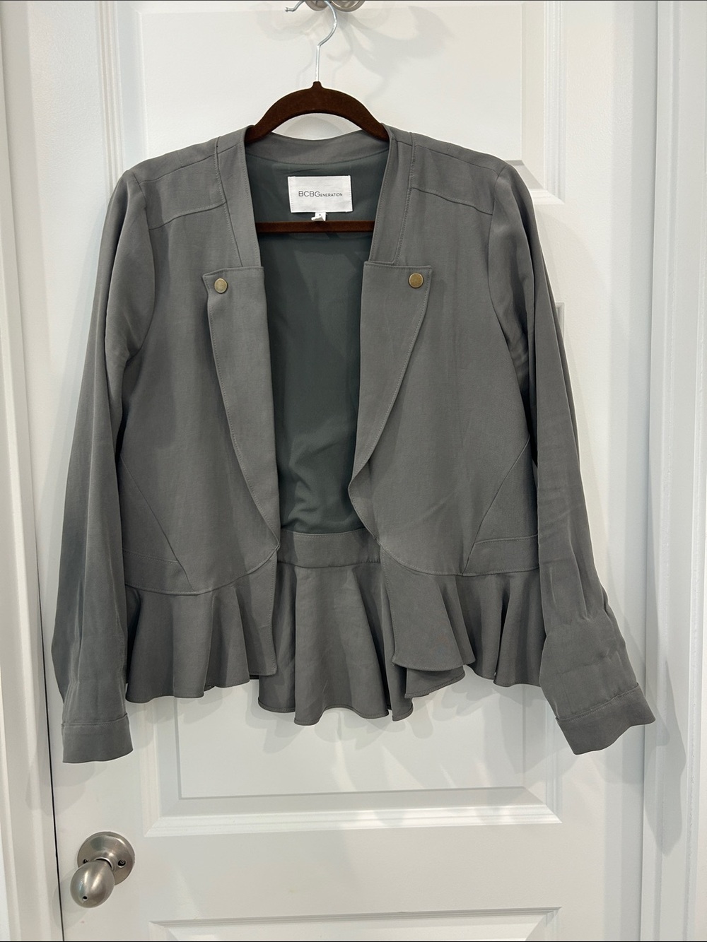 BCBGeneration Green Ruffle Hem Blazer Jacket